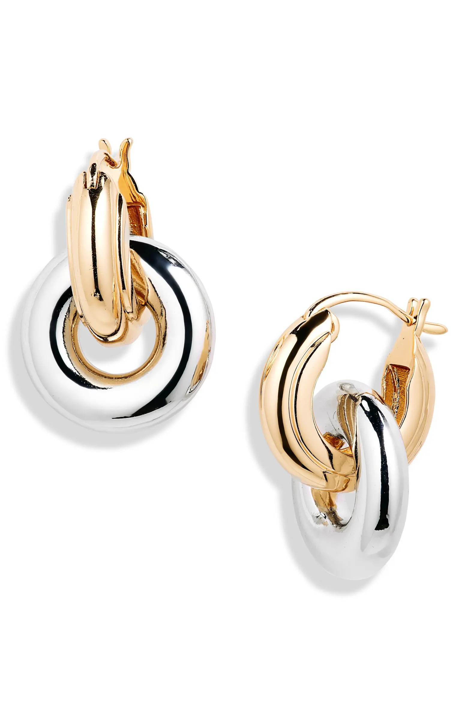 Luv AJ Two-Tone Interlocking Drop Huggie Hoop Earrings | Nordstrom | Nordstrom