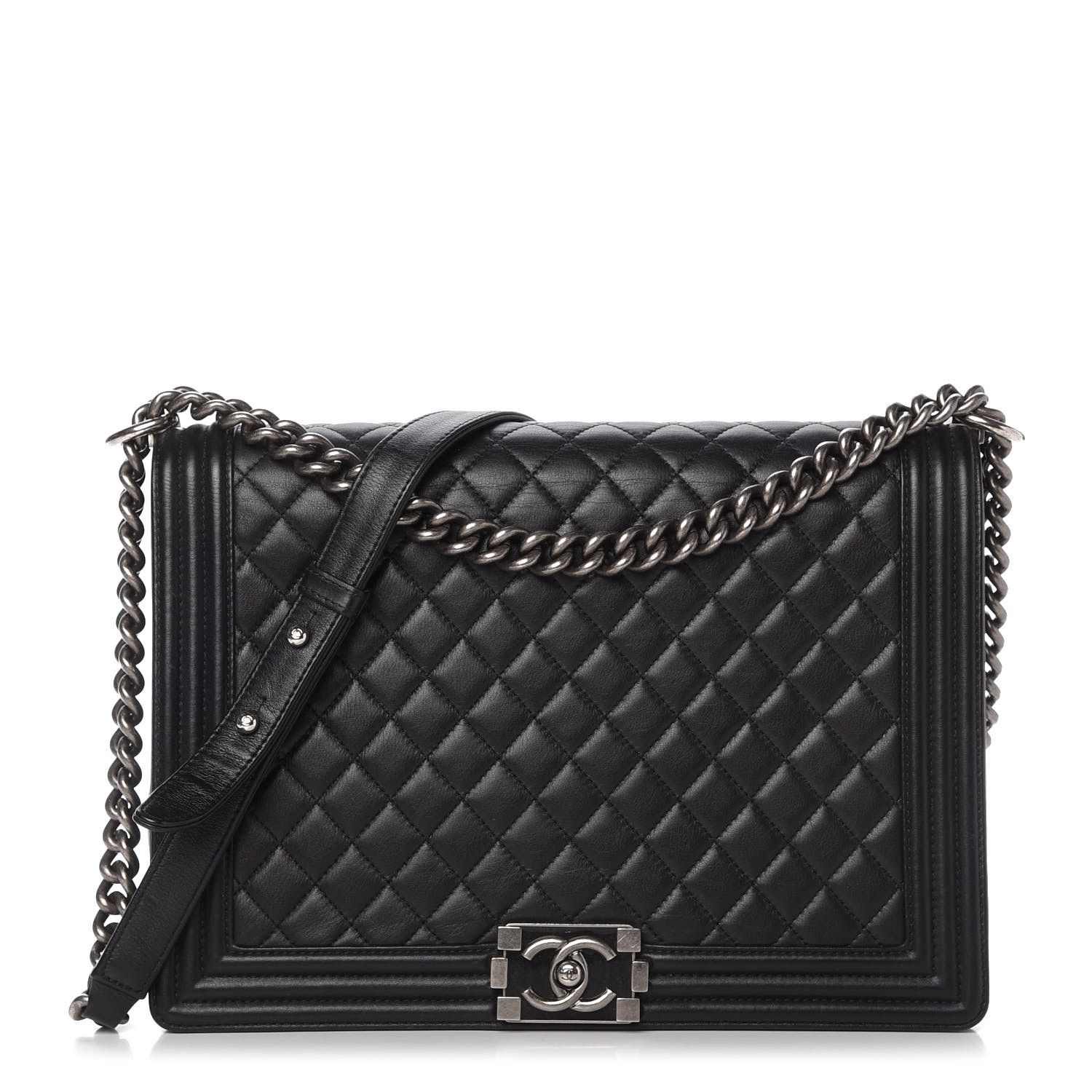 Calfskin Quilted Large Boy Flap Black | Fashionphile