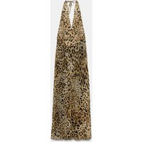Zara - Animal Print Georgette Halter Long Dress - Leopard - S - Woman | Zara US
