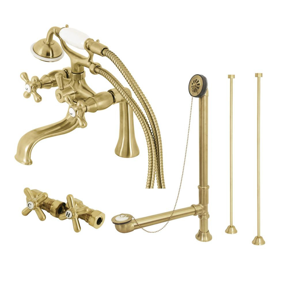Kingston Brass Vintage 3-Handle Deck Mount Claw Foot Tub Faucet with Supply Line and Drain in Brushe | The Home Depot