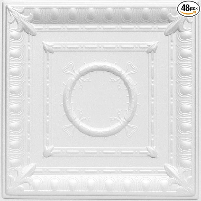 A La Maison Ceilings R47 Romanesque Wreath Foam Glue-up Ceiling Tile (128 sq. ft./Case), Pack of ... | Amazon (US)