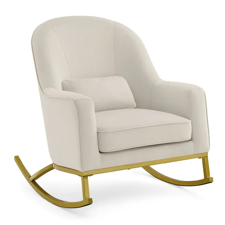 MoDRN Glam Velvet Rocking Chair with Lumbar Pillow, Off-White/Satin Brass - Walmart.com | Walmart (US)