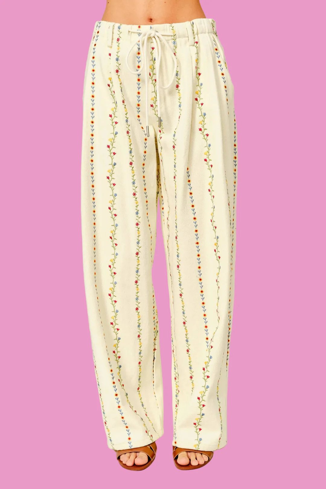 Embroidered Floral Wide-Leg Pants | Teggy French