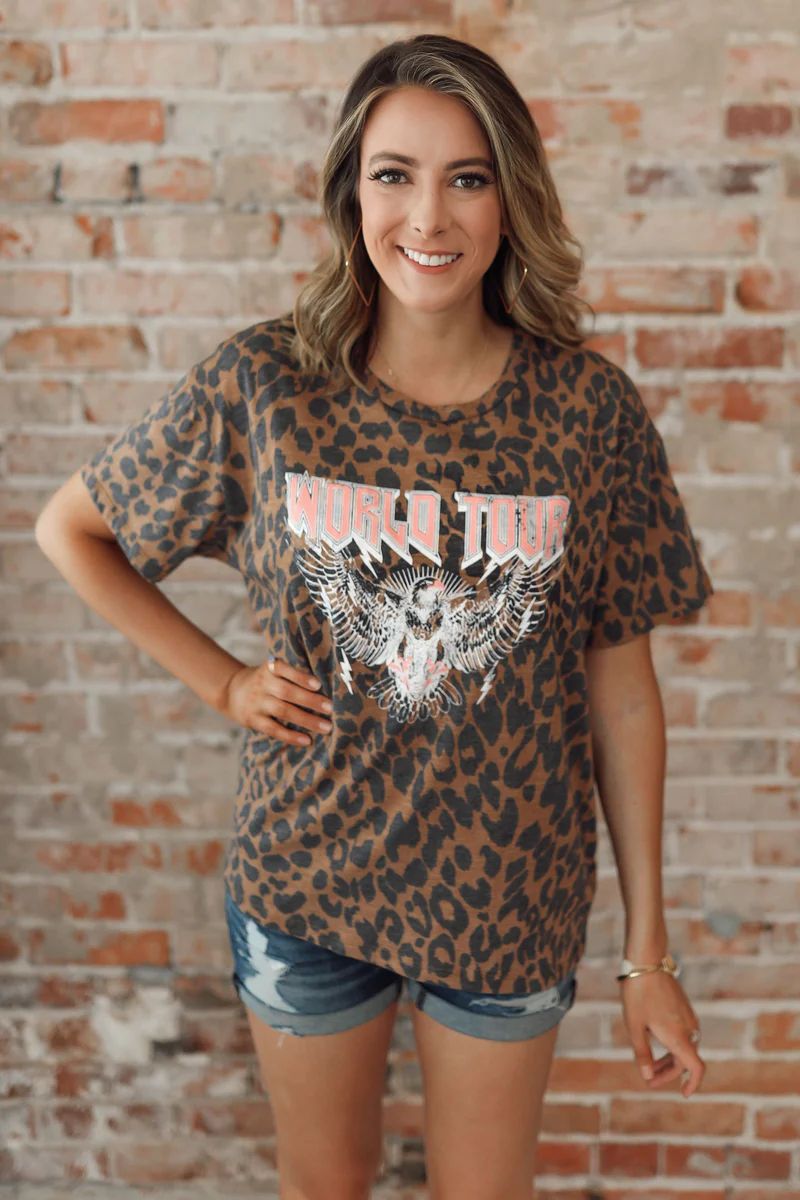 World Tour Leopard Band Tee | Inspired Boutique