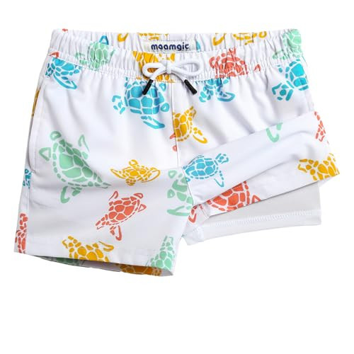 maamgic Boys Swim Trunks with Compression Liner Toddler Stretch Swim Shorts Quick Dry Swimming Trunks Boxer Brief 2 in 1 Beach Shorts White Colorful Turtles 5/6 | Amazon (US)