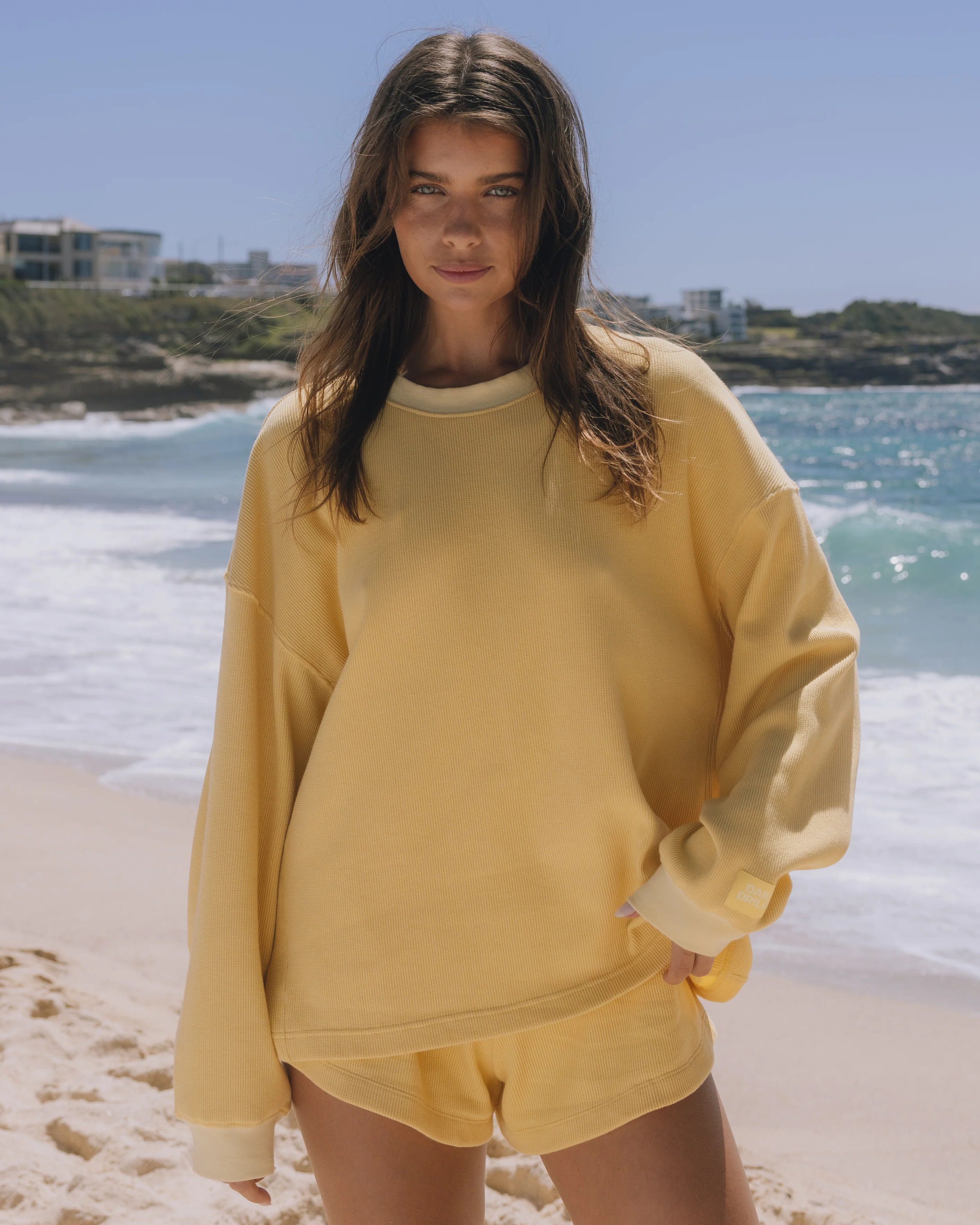 Oversized Thermal - Sunny + Butter Rib with Tonal Patch | Daily Drills LLC