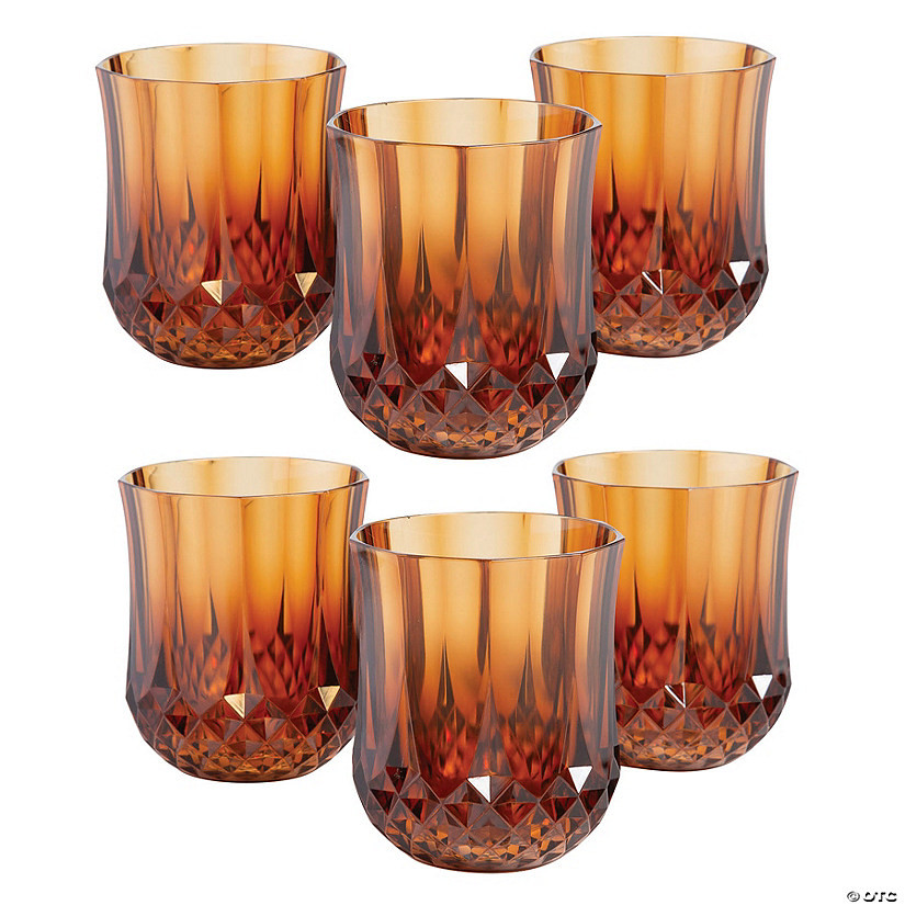 8 oz. Bulk 48 Ct. Amber Stemless Patterned Plastic Wine Glasses | Oriental Trading Company