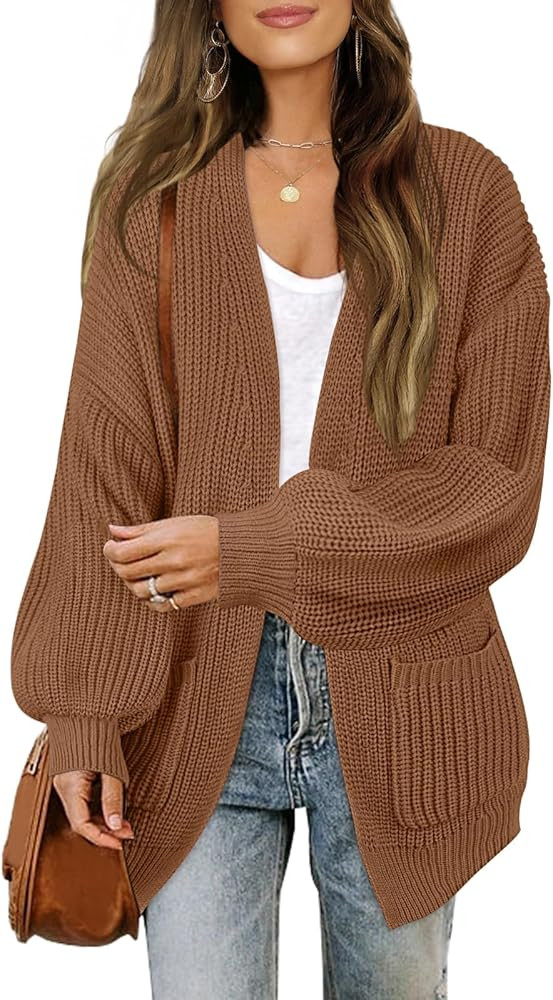 MEROKEETY Women's Chunky Cardigan Sweaters 2025 Lantern Long Sleeve Oversized Knit Outerwear with... | Amazon (US)