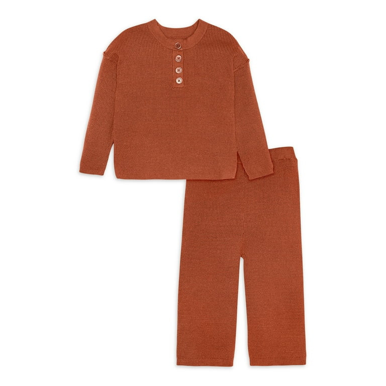 Modern Moments By Gerber Baby and Toddler Girl Henley Sweater and Wide-Leg Pant, 2-Piece Set, 12M... | Walmart (US)