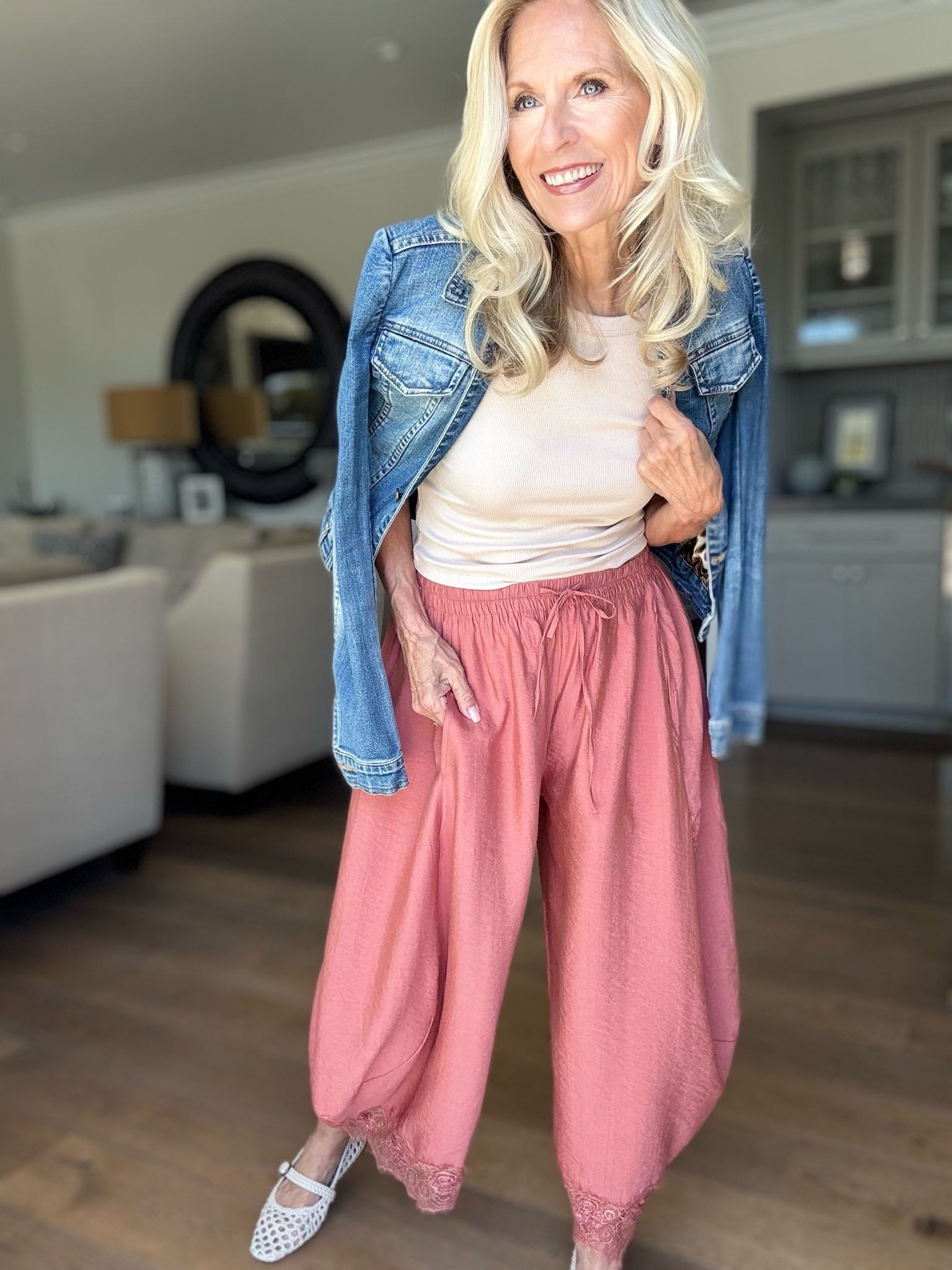 I’m going out on a limb.
Would you wear this trend?

Although I’m seeing these Lace Pants everywhere, I had to give them a try.

A flowy version of the barrel pant but with lace at the bottom @anthropologie . I took these whimsical pants and put some basic wardrobe staples with them: A jean jacket and a T-shirt.

Is this trend a yes or a no for you?

Tip: If this is not your color, I have seen them in neutrals and black and a lesser wide leg.

Follow me for more 50+ style inspiration.

#LTKootd #LTKOver40