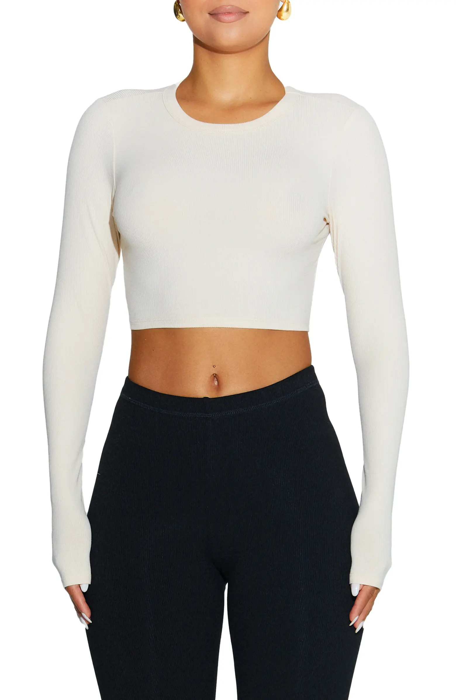 Rib Crewneck Long Sleeve Crop Top | Nordstrom Rack