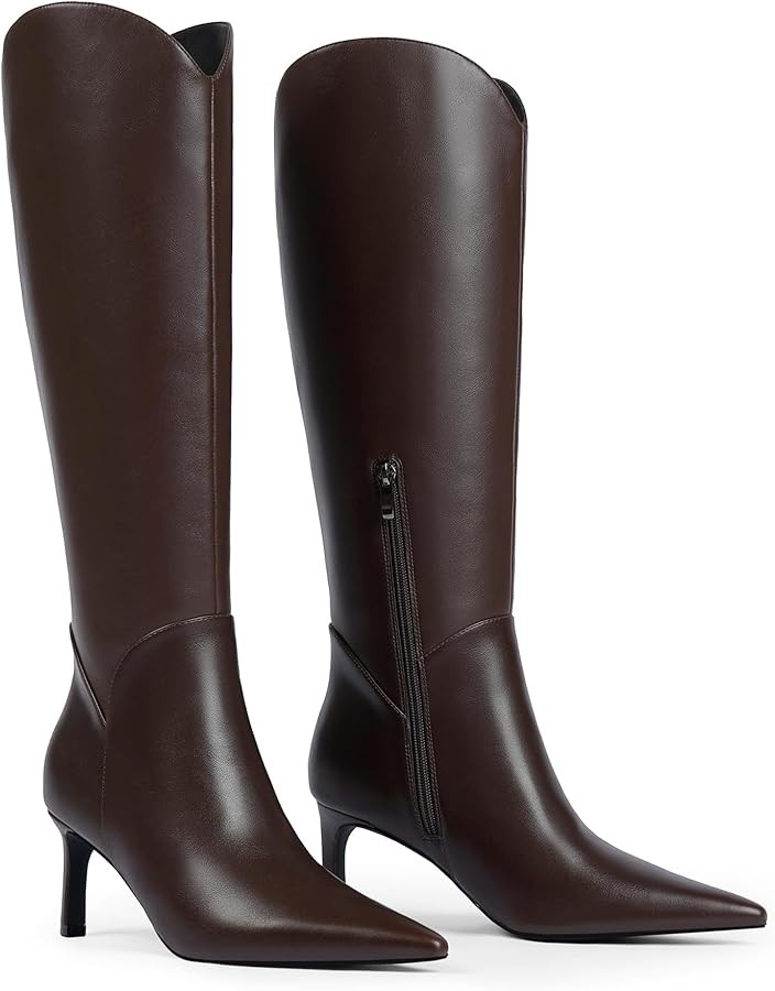 Women Knee High Boots Pointed Toe Kitten Heel Tall Boots for Women Side Zipper Fall Knee High Boo... | Amazon (US)