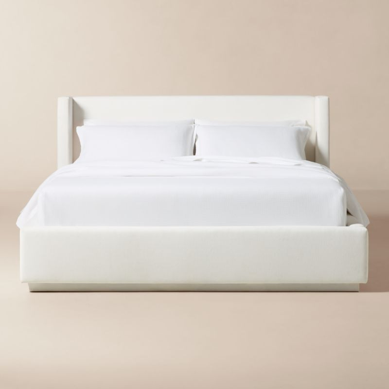 Russell Ivory Performance Chenille Upholstered King Storage Bed | CB2