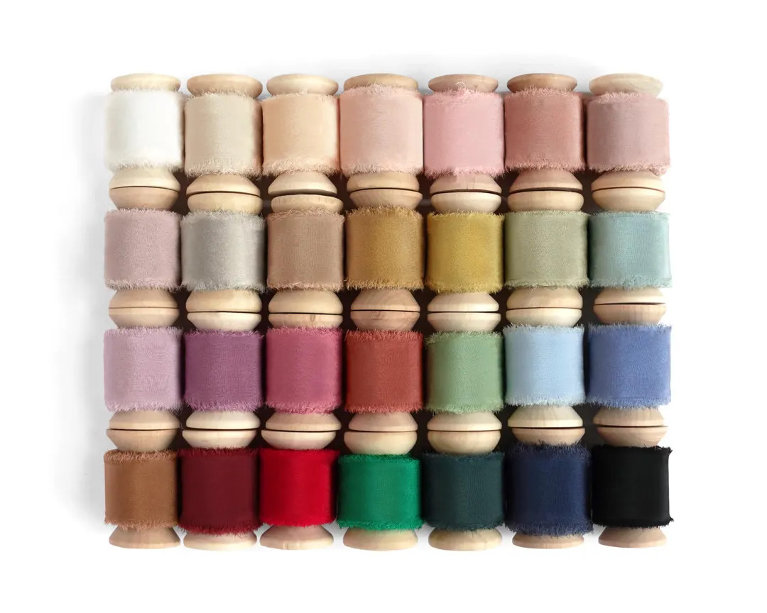 Silk Ribbon Bouquet Ribbon 100% Silk 1/2" 1" and 2" With Raw Edge Silk Crepe Ribbon for Wedding I... | Etsy (US)