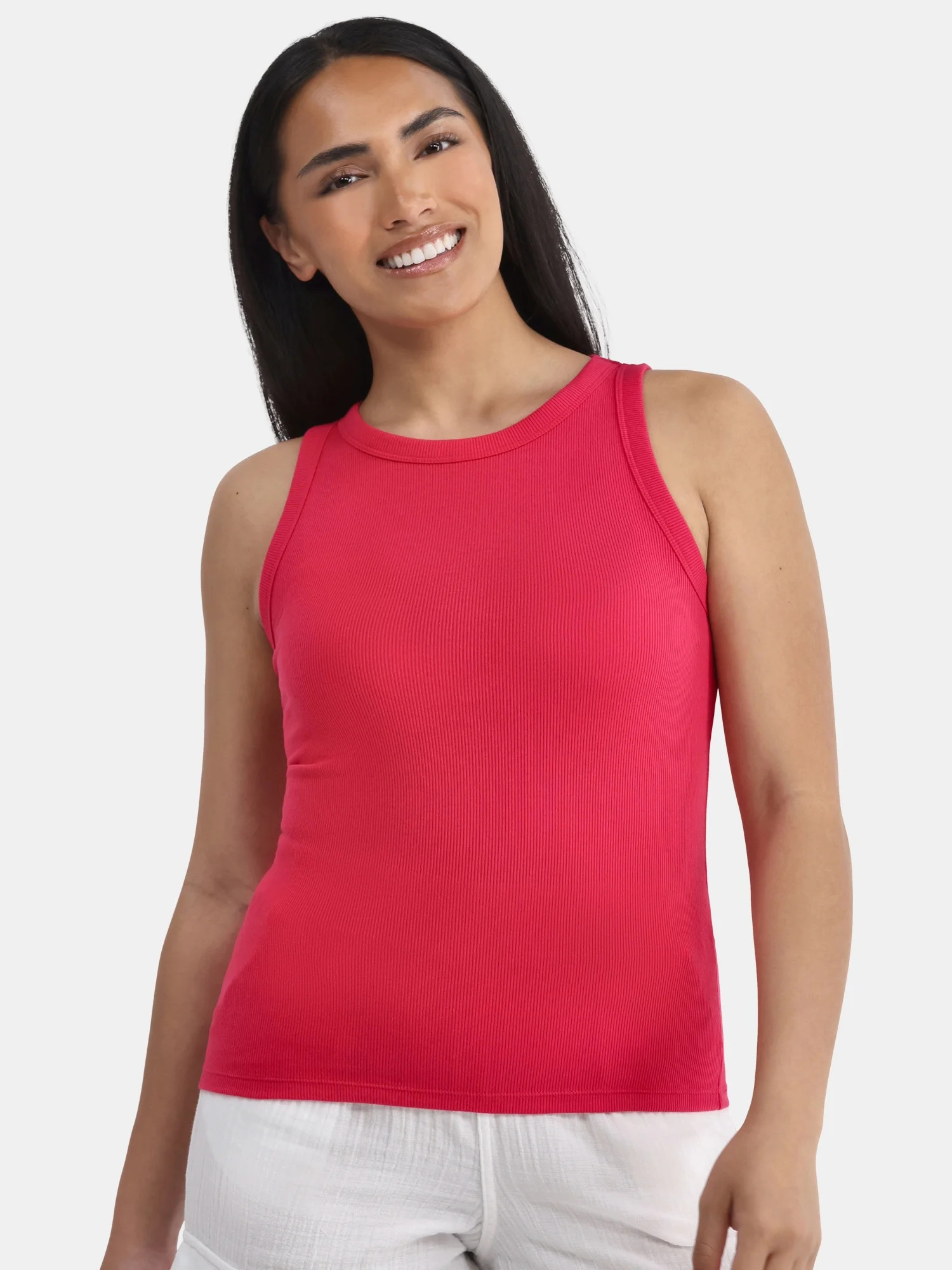 Time and Tru Women's High Neck Ribbed Tank Top, Sizes XS-XXXL | Walmart (US)