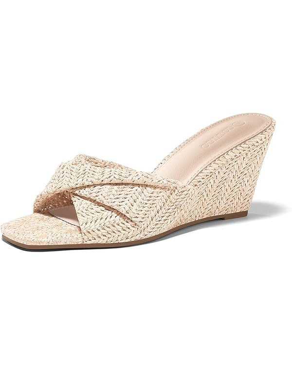 Coutgo Womens Wedge Sandals Espadrilles Square Open Toe Slip On High Heels Slides Summer Beach Sh... | Amazon (US)
