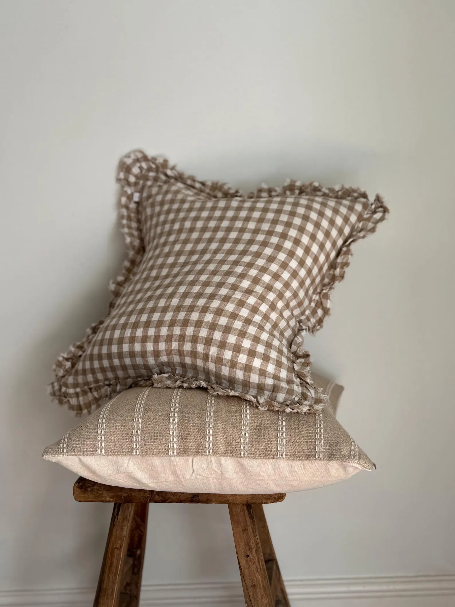 Hallie Light Brown Gingham Cushion, 45x45, Ruffle Cushion, Linen Cushion, Gingham Cushion | Etsy (US)