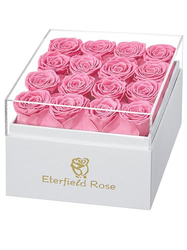 Eterfield Forever Flowers Preserved Roses Real Roses that Last Over a Year Rose Box Gifts for Her Mothers Day Valentines Day Christmas (Square White Box, 16 Pink Roses) | Amazon (US)