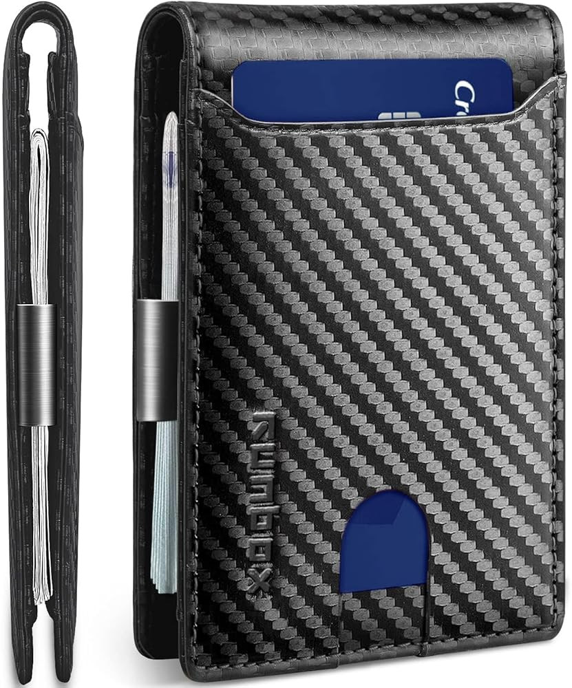 RUNBOX Slim Wallets for Men - Leather Money Clip Mens Wallet - RFID Blocking Front Pocket Bifold ... | Amazon (US)