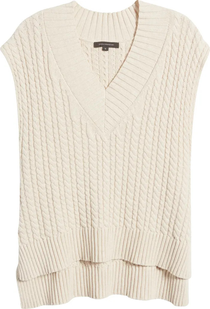 French Connection Mozart Cable Stitch Cap Sleeve V-Neck Sweater | Nordstrom | Nordstrom