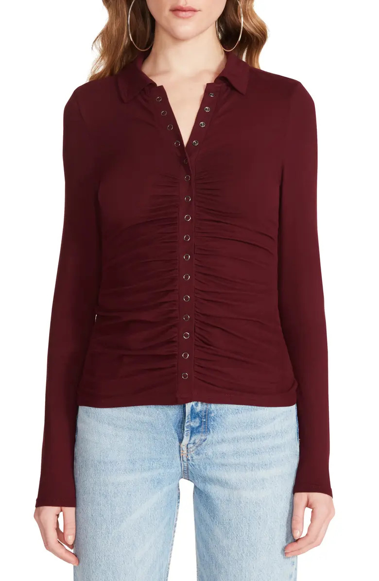 Collar Later Ruched Mesh Top | Nordstrom