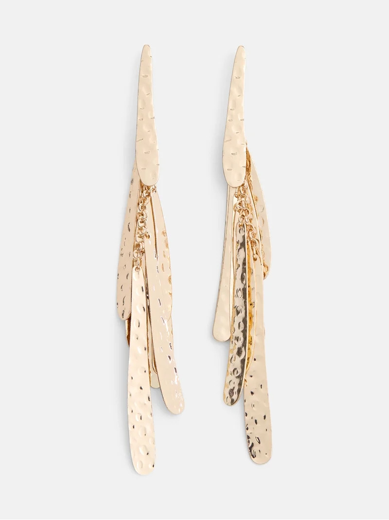 Scenario Women's Gold\u2011Tone Hammered Fringe Drop Earrings | Walmart (US)