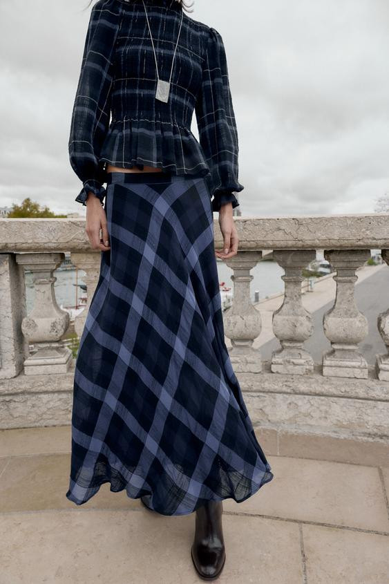 CHECKED MIDI SKIRT | Zara UK