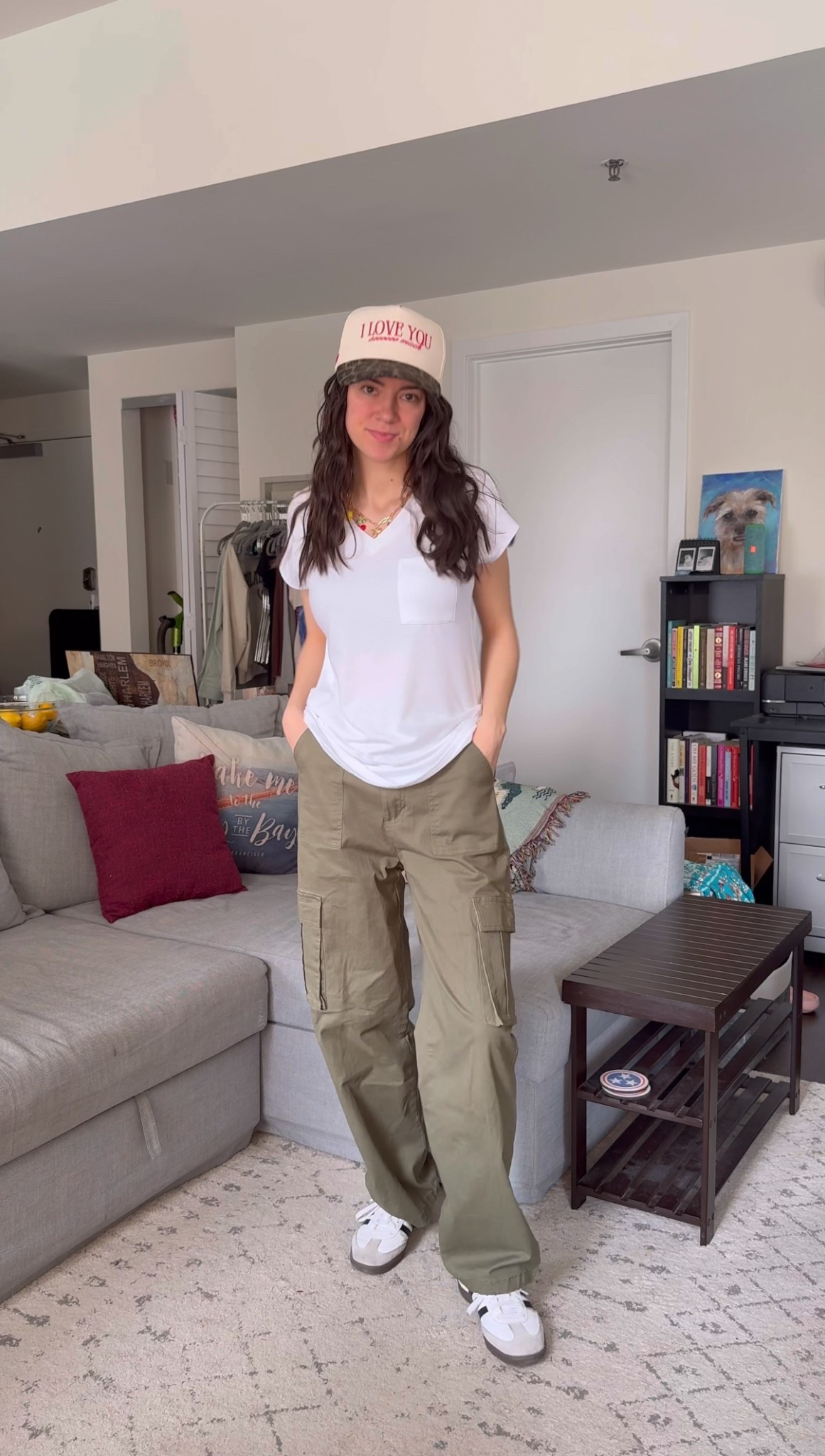 window shopping outfit, casual street style look, relaxed white tee outfit, cargo pants outfit for women, green utility pants style, sporty chic outfit, sneaker and tee outfit, laid-back fashion for petites, everyday casual style, weekend outfit inspiration, petite streetwear look, cool girl style, baseball cap outfit idea, comfy but stylish outfit, relaxed fashion essentials, white tee with cargo pants, urban casual look, neutral toned outfit, petite fashion casual, off-duty weekend style

#LTKPetite #LTKFindsUnder50 #LTKStyleTip