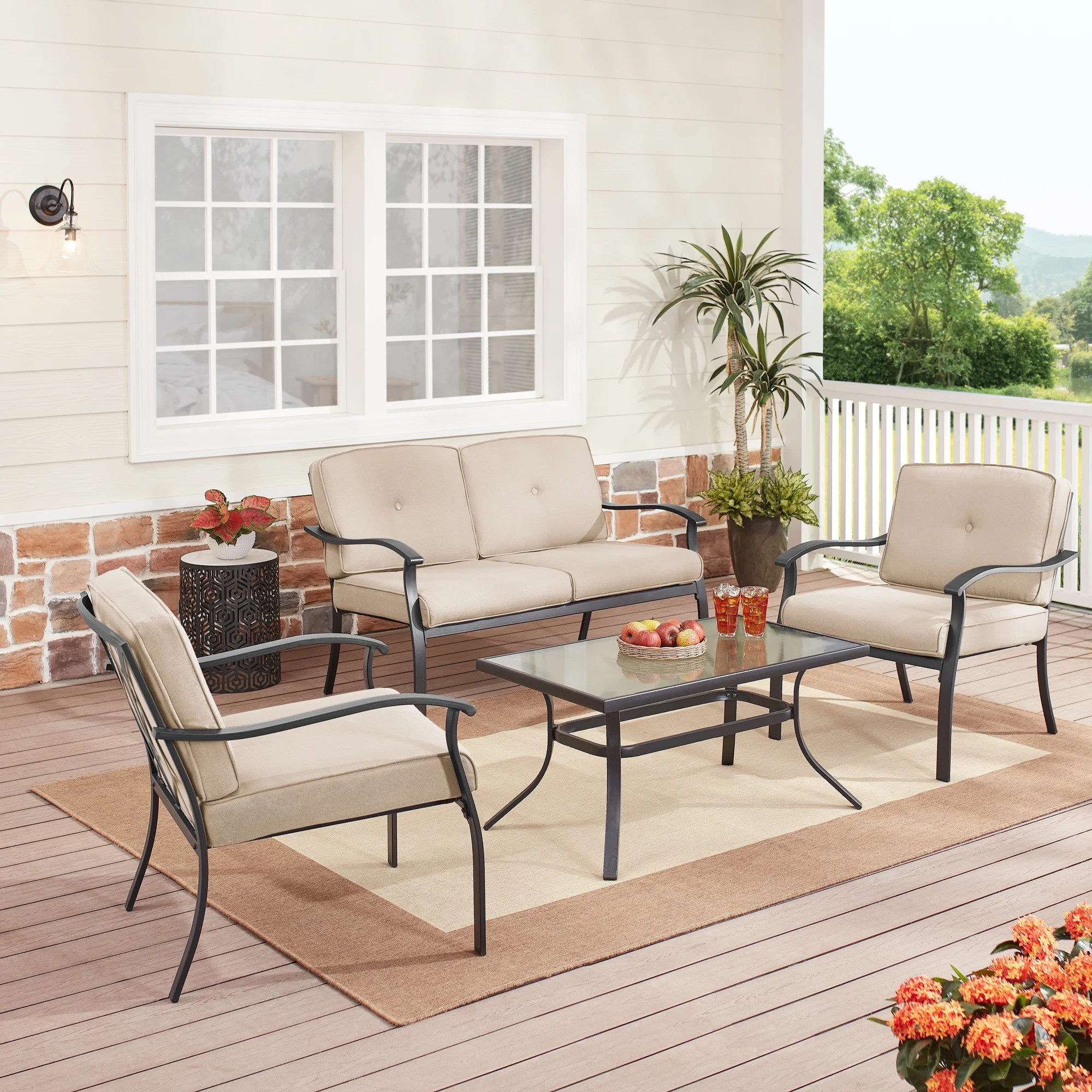Mainstays Belden Park 4-Piece Outdoor Patio Conversation Set, Beige | Walmart (US)