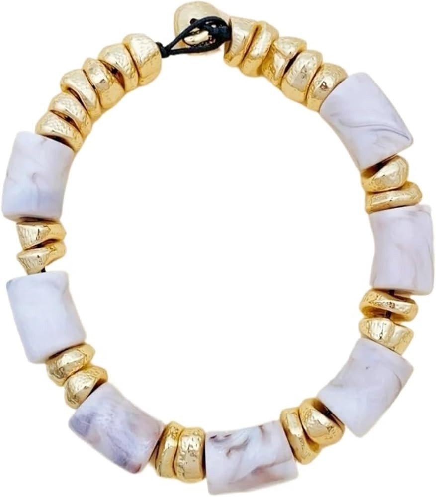 European Style Bold Marble Acrylic Tube Bead Necklace Short Statement For Women | Amazon (US)