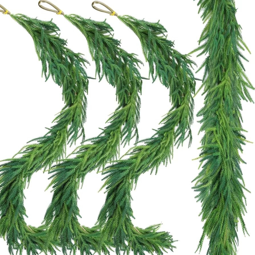3 Pcs Artificial Norfolk Pine Garlands Christmas, 6 FT Dense Real Touch Winter Pine Garland Ornam... | Amazon (US)