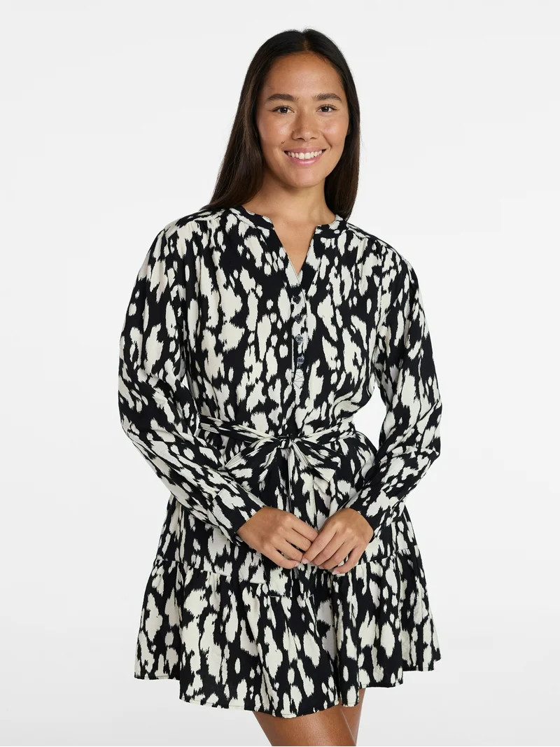 Time and Tru Women's Mini Shirtdress with Long Sleeves, Sizes XS-XXXL | Walmart (US)