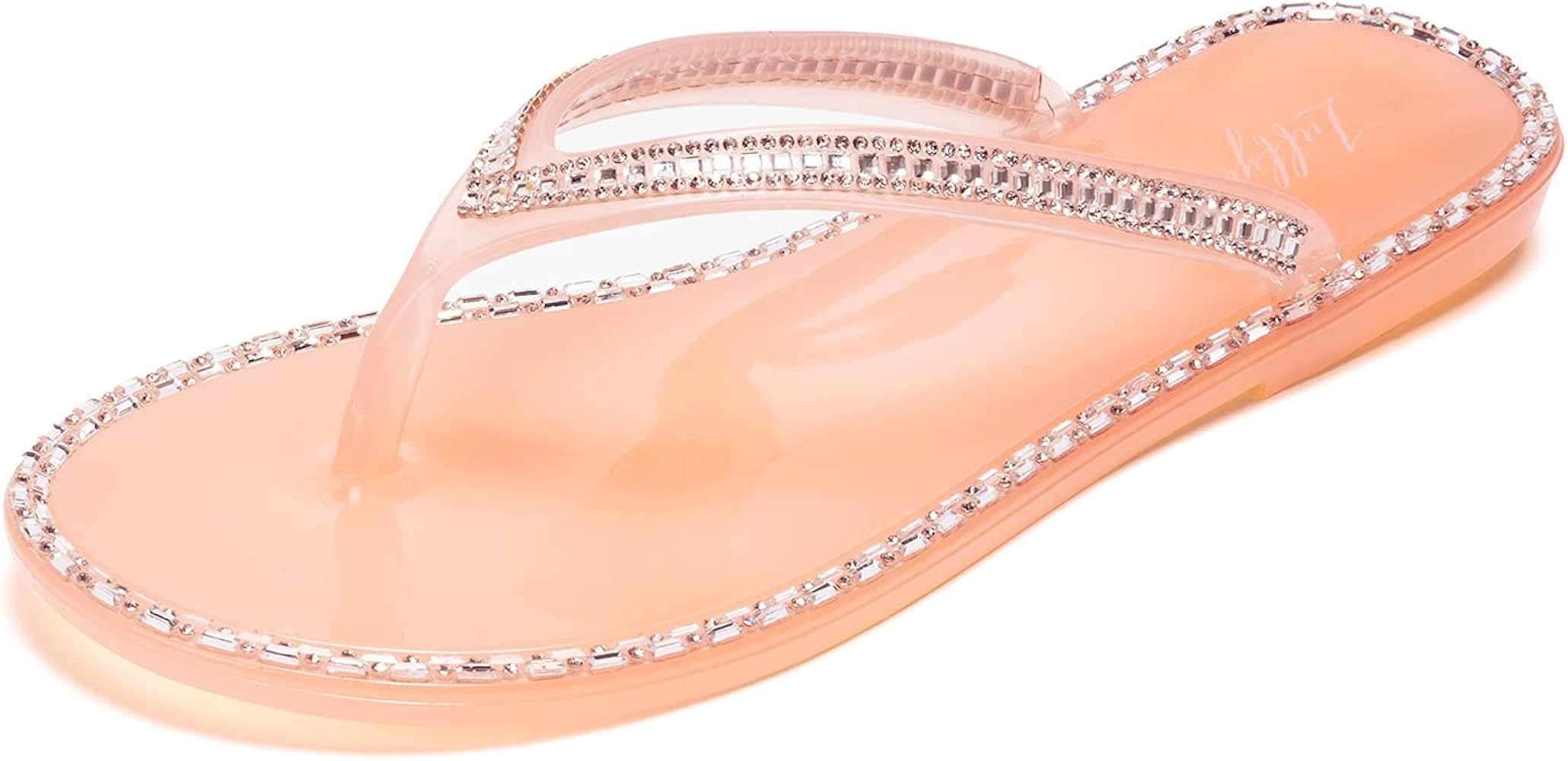 LUFFYMOMO Women's Rhinestone Flip Flops Beach Flat Thong Sandals | Amazon (US)
