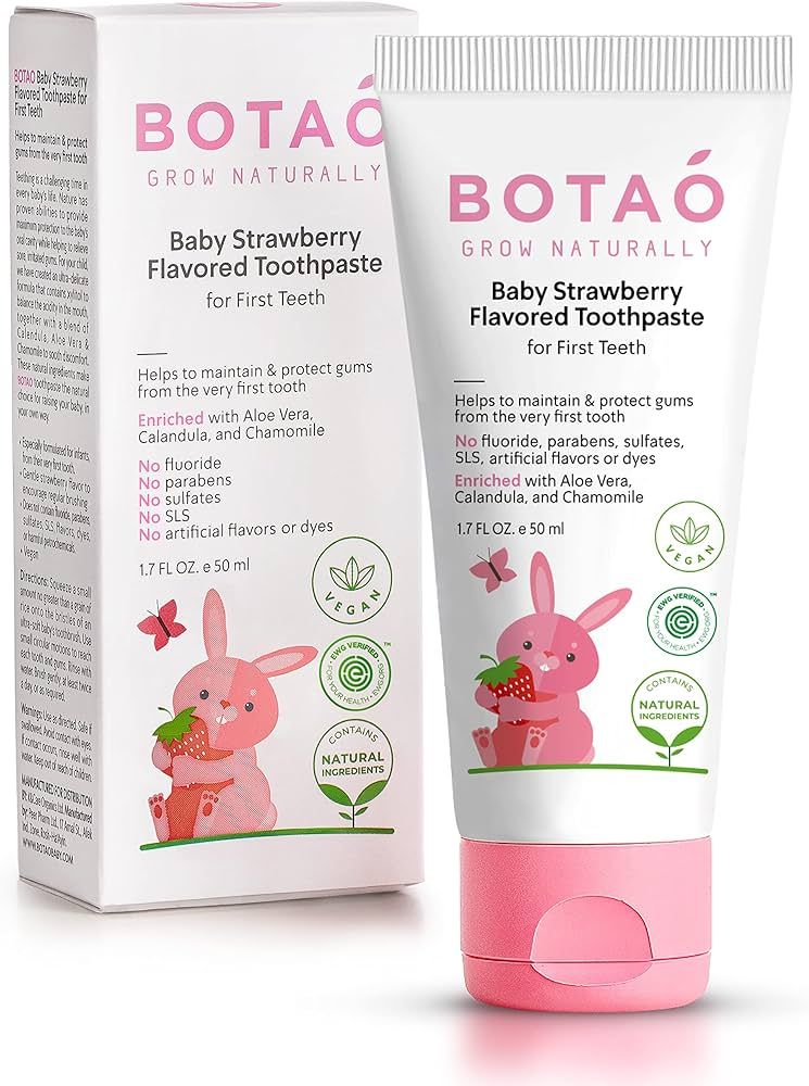 BOTAO Fluoride Free Baby Toothpaste | Strawberry Flavored - Organic Training Natural Toddler Toot... | Amazon (US)