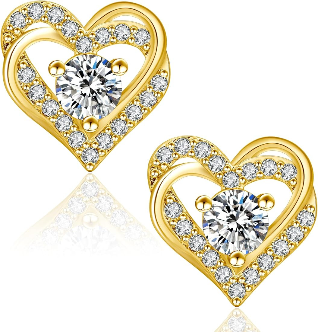Moissanite Stud Earrings, 0.6ct-2ct Brilliant Heart Shape Lab Created Diamond Earrings, D Color V... | Amazon (US)