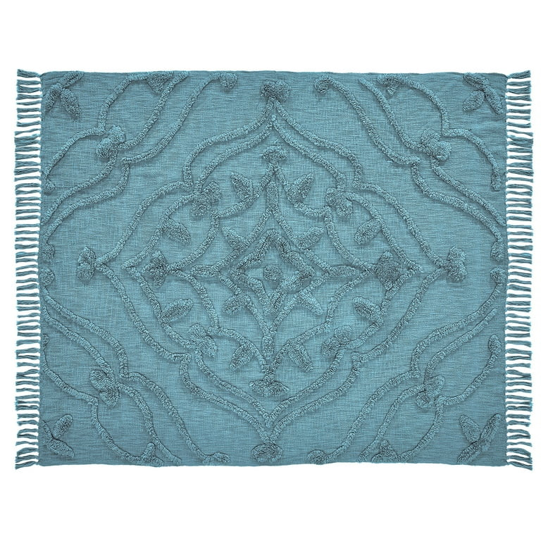 My Texas House Francesca Tufted Medallion Solid Cotton Throw, 50" x 60", Blue - Walmart.com | Walmart (US)