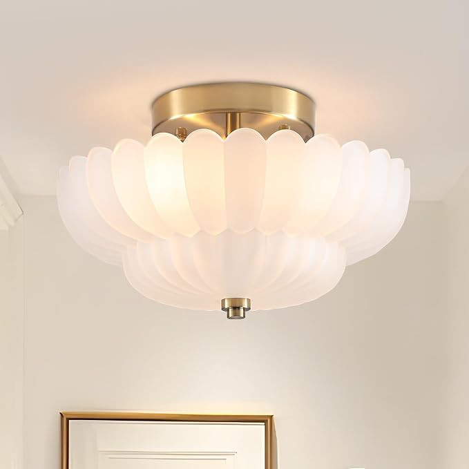 Milk Glass Flush Mount Ceiling Light - 11.6” Brass Semi Flush Mount Ceiling Light Fixture with ... | Amazon (US)