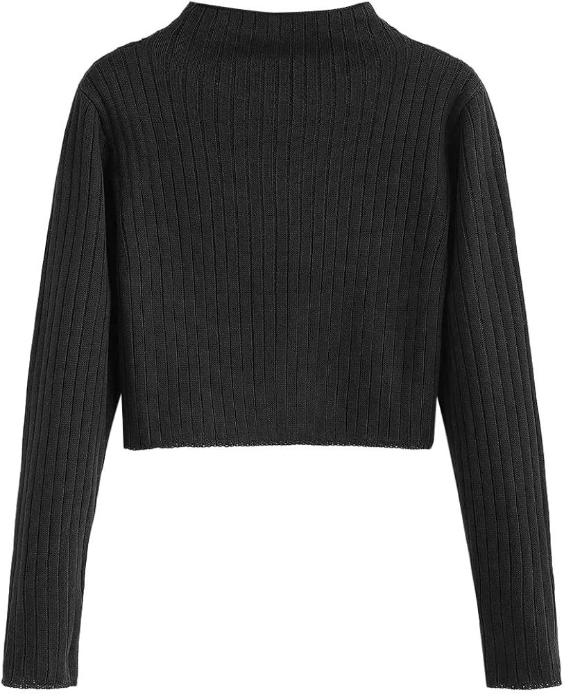 ZAFUL Women's Mock Neck Long Sleeve Ribbed Knit Pullover Crop Sweater | Amazon (US)