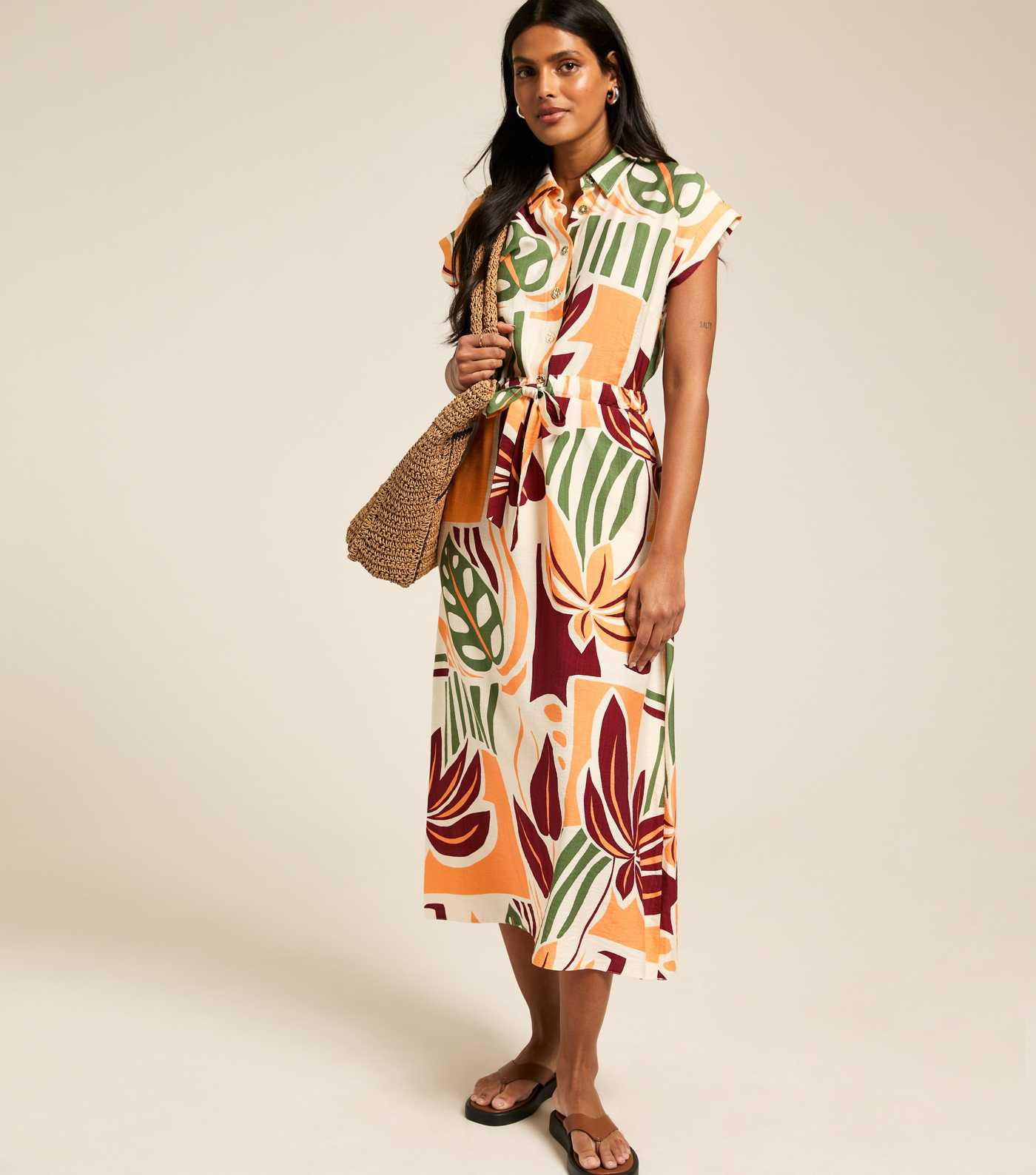 Orange Palm Tree Print Midi Shirt Dress | New Look | New Look (UK)