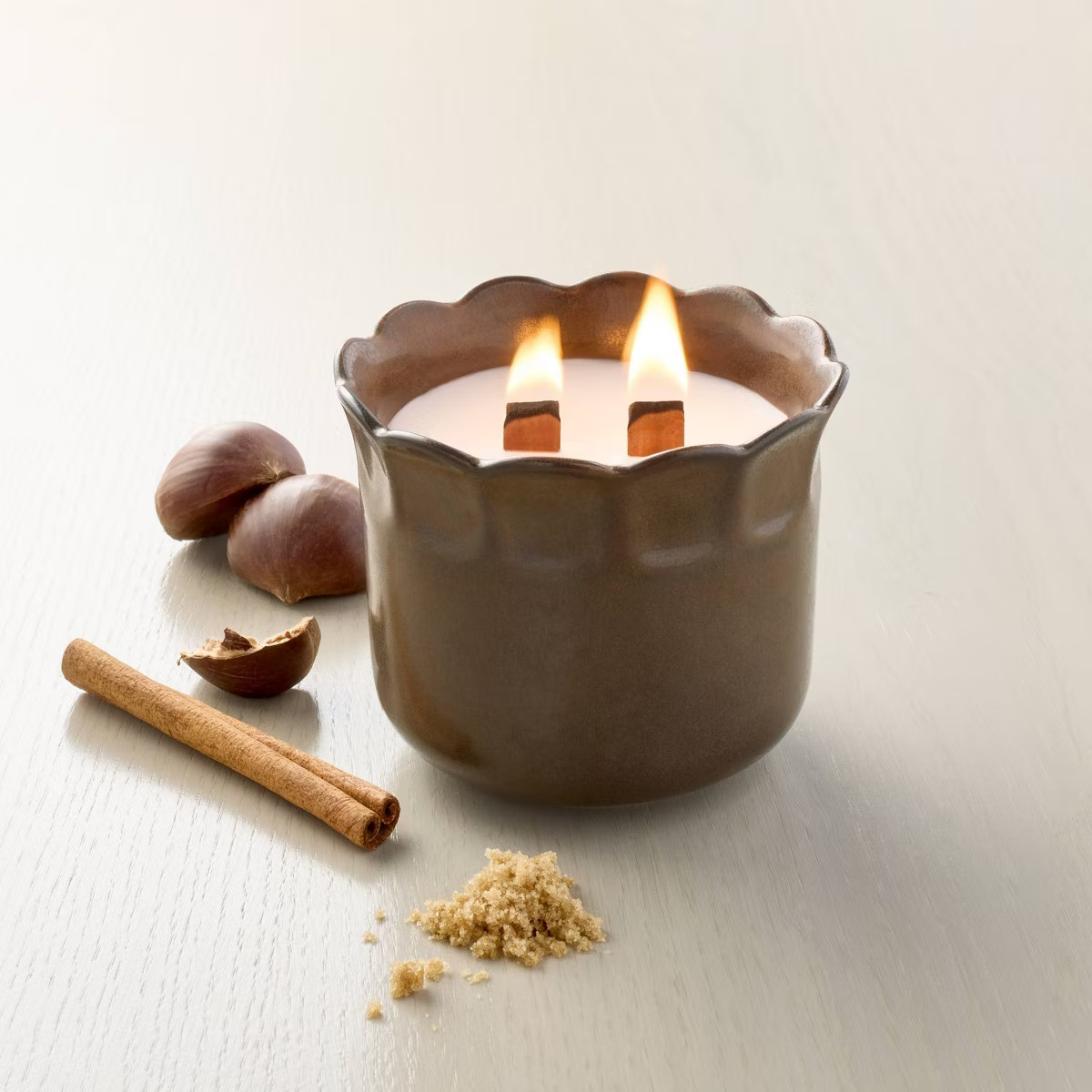 2 Wooden Wick Ceramic Scalloped Rim Jar Candle 11oz - Hearth & Hand™ with Magnolia | Target