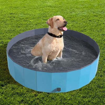 Portable Dog Pool for Large Dogs - Foldable Plastic Bathing Tub with Drain and Carrying Bag for Pets and Backyard Play with Kids by PETMAKER (Blue) | Target