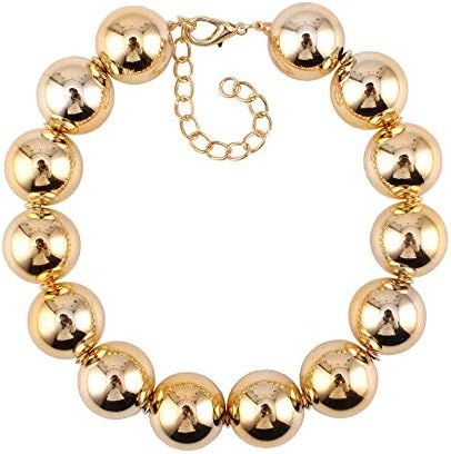 Metal Big Bead Ball Pendant Women Necklace Copper Metal Chunky Statement Round Choker Jewellery | Amazon (US)