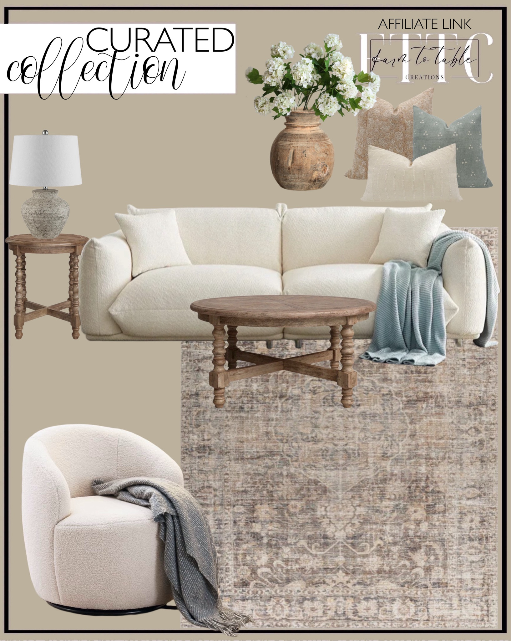 Curated Collection. Follow @farmtotablecreations on Instagram for more inspirational.

Becki Owens x Livabliss Marlene Vintage Dark Brown Area Rug. PILLOW COMBO || Set Of Three Designer Pillow Covers, Tan Linen Floral, Blue Gray Dot Linen Pillow, Cream Striped Lumbar Pillow. Vintage Wooden Vessel {Free Shipping}. Adstock Ceramic Table Lamp. Holaki Mid Century 85" Modern Couch for Living Room,Lambswool Fabric 3 Seater Sofa ,Solid Wood Frame and Stable Metal Legs Couch with 2 Pillows,Apartment Small Space, Beige. Jacob Solid Wood End Table. Jacob Solid Wood Coffee Table. Swivel Barrel Chair, 360° Small Single Sofa Armchair Comfy Round Sofa Chair, Boucle Chairs Padded Armchair, Modern Round Accent Arm Chairs for Living Room Bedroom, Teddy Ivory. 25" Faux Snowball Flower in Cream/Green, Real Touch Flowers. 

Living Room | Breakfast Nook | Amazon Home | Target Sale | Loloi Rugs | Magnolia Home | console table | console table styling | faux stems | entryway space | home decor finds | neutral decor | entryway decor | cozy home | affordable decor |  | home decor | home inspiration | spring stems | spring console | spring vignette | spring decor | spring decorations | console styling | entryway rug | cozy moody home | moody decor | neutral home


#LTKHome #LTKSaleAlert #LTKFindsUnder50