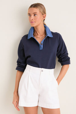 Denim Collar Carlyn Long Sleeve Polo | Tuckernuck (US)