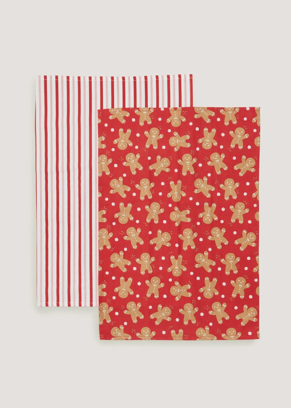 2 Pack Gingerbread & Stripe Tea Towels (65cm x 45cm) | Matalan (UK)
