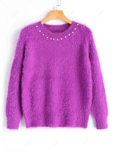 Textured Faux Pearls Pullover Sweater | ZAFUL (Global)