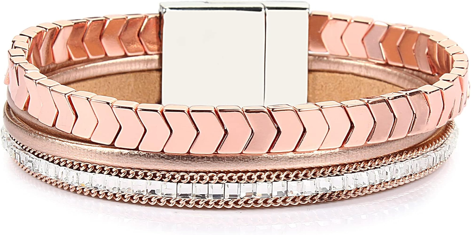 FANCY SHINY Hematite Leather Wrap Bracelets Beaded Healing Stone Cuff Bracelet Rhinestone Boho Je... | Amazon (US)