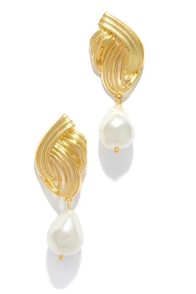 Miss Lola | Karoly Gold Pearl Embellished Earring | MISS LOLA