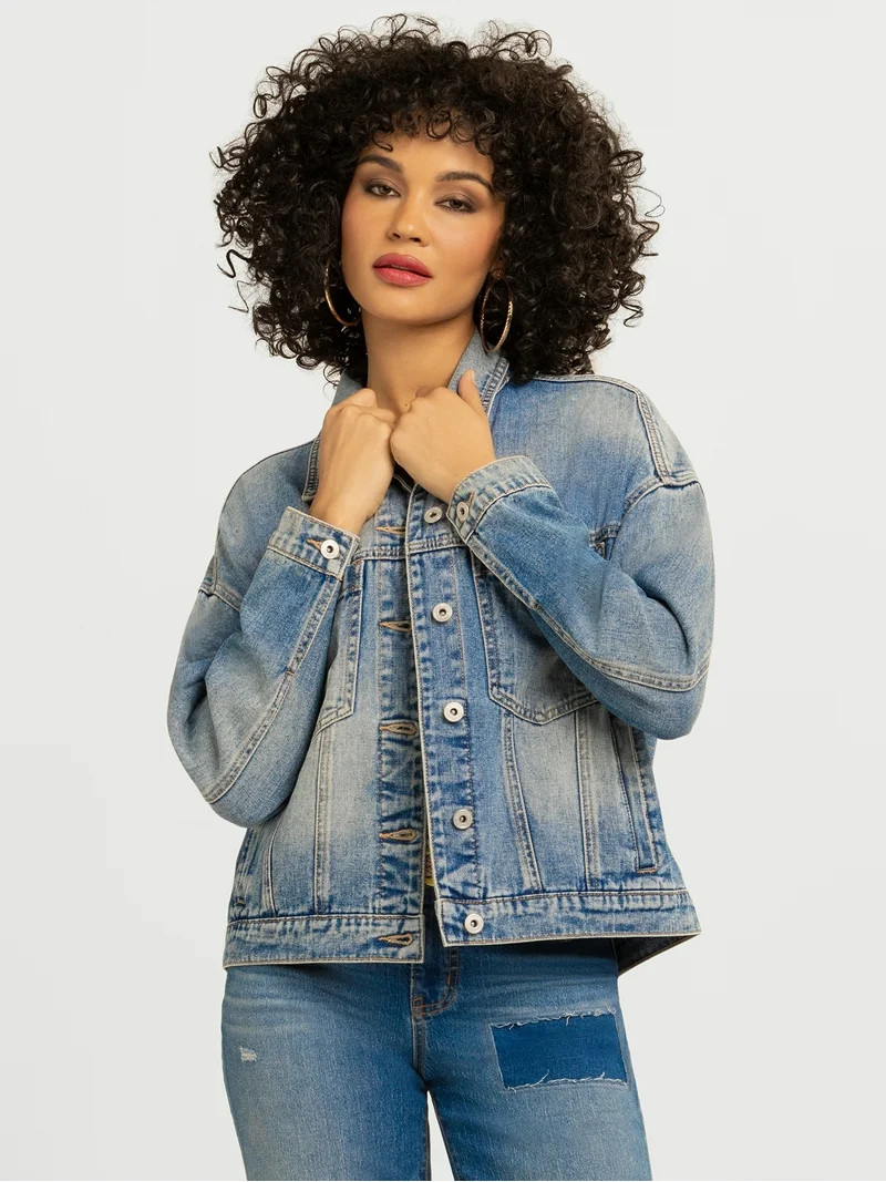 Jessica Simpson Women's Swing Denim Jacket with Back Pleat, Sizes XS-XL | Walmart (US)