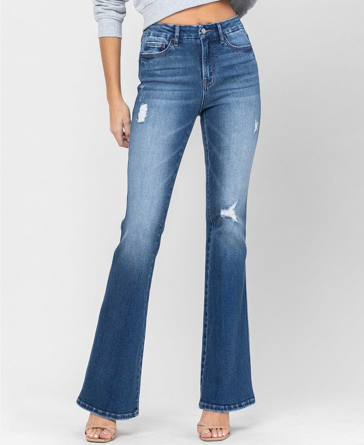 VERVET Women's High Rise Seamless Waistband Distressed Flare Jeans & Reviews - Jeans - Juniors - ... | Macys (US)